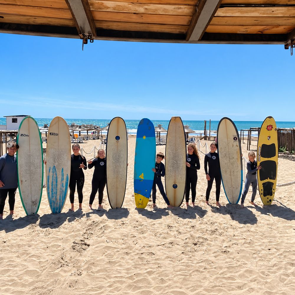 Chicos con sus tablas en la playa